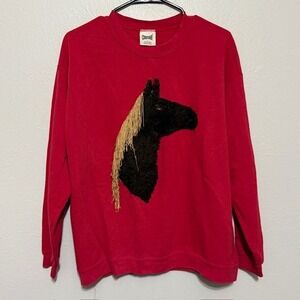 Vintage 80s 90s Cheetah Mervyn Eclectic Horse Sweatshirt Fringe Mane USA Made